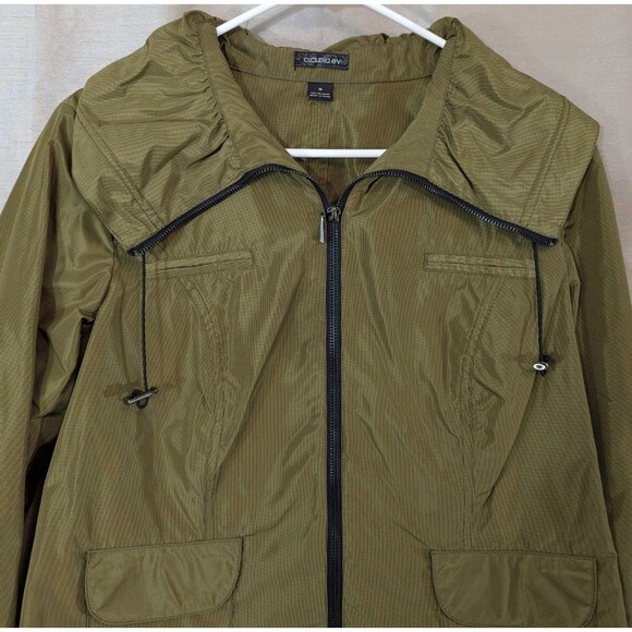 CLAUDIA EV Women's Size MEDIUM Shiny Olive Green Rain Jacket/Coat Windbreaker - Picture 16 of 16